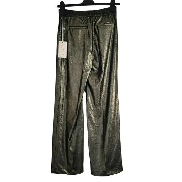 Joie Pant wide Leg Coated Black Polish Gold Size 4 back waistband Elastic NWT - Picture 2 of 12